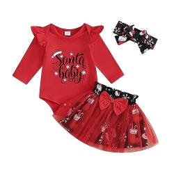 Geagodelia Baby Mädchen Weihnachten Outfit Kleidung Weihnachtsoutfit Babykleidung Set Langarm Body Strampler + Tüllrock Tütü Rock Neugeborene Babyset My First Christmas (A - Rot, 0-3 Monate) von Geagodelia