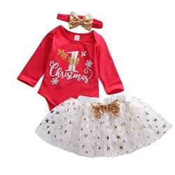 Geagodelia Baby Mädchen Weihnachtsoutfit Langarm Body + Mini Tutu Rock + Stirnband Mein Erstes Weihnachten Kleidung Set Neugeborene Babykleidung Set Baby Weihnachten Outfit (Rot B, 12-18 Monate) von Geagodelia