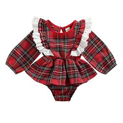 Geagodelia Baby Mädchen Weihnachtsstrampler Rot Kariert Body Langarm Bodykleid Weihnachtsoutfit Neugeborene Baby Prinzessin Festlich Strampler Mein Erstes Weihnachten Outfit (Rot A, 6-12 Monate) von Geagodelia