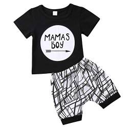 Geagodelia Babykleidung Set Baby Jungen Kleidung Outfit T-Shirt Top + Hose/Shorts Neugeborene Kleinkinder Weiche Babyset (6-12 Monate, Mama's Boy (Schwarz 046)) von Geagodelia