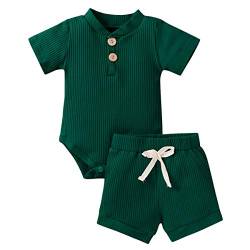 Geagodelia Babykleidung Set Baby Jungen Mädchen Kleidung Outfit Kurzarm Body Strampler + Shorts Neugeborene Weiche Einfarbige Babyset T-52508 (Grün, 12-18 Monate) von Geagodelia