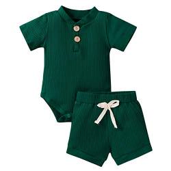 Geagodelia Babykleidung Set Baby Jungen Mädchen Kleidung Outfit Kurzarm Body Strampler + Shorts Neugeborene Weiche Einfarbige Babyset T-52508 (Grün, 3-6 Monate) von Geagodelia