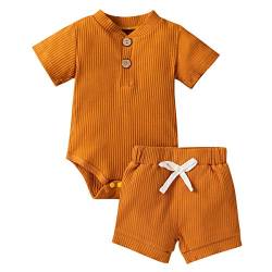 Geagodelia Babykleidung Set Baby Jungen Mädchen Kleidung Outfit Kurzarm Body Strampler + Shorts Neugeborene Weiche Einfarbige Babyset T-52508 (Orange, 12-18 Monate) von Geagodelia