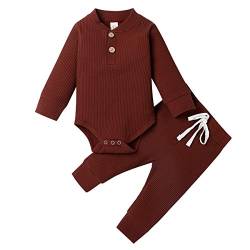 Geagodelia Babykleidung Set Baby Jungen Mädchen Kleidung Outfit Langarm Body Strampler + Hose Neugeborene Kleinkinder Weiche Einfarbige Babyset T-50753 (Rot Braun, 6-12 Monate) von Geagodelia