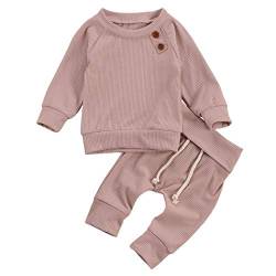 Geagodelia Babykleidung Set Baby Jungen Mädchen Kleidung Outfit Langarm T-Shirt Top + Hose Neugeborene Weiche Einfarbige Babyset T-8718 (Pink, 0-3 Monate) von Geagodelia