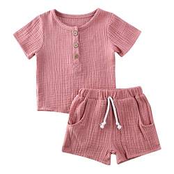 Geagodelia Babykleidung Set Baby Jungen Mädchen Kleidung Outfit T-Shirt Top + Hose Shorts Neugeborene Weiche Einfarbige Babyset T-47740 (Pink - Kurzarm, 18-24 Monate) von Geagodelia
