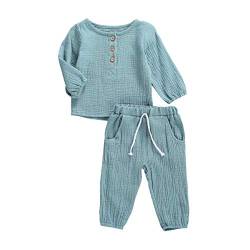 Geagodelia Babykleidung Set Baby Jungen Mädchen Kleidung Outfit T-Shirt Top + Hose Shorts Neugeborene Weiche Einfarbige Babyset T-47740 (Türkis - Langarm, 6-12 Monate) von Geagodelia