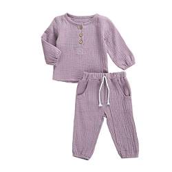 Geagodelia Babykleidung Set Baby Jungen Mädchen Kleidung Outfit T-Shirt Top + Hose Shorts Neugeborene Weiche Einfarbige Babyset T-47740 (Violett - Langarm, 18-24 Monate) von Geagodelia