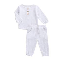 Geagodelia Babykleidung Set Baby Jungen Mädchen Kleidung Outfit T-Shirt Top + Hose Shorts Neugeborene Weiche Einfarbige Babyset T-47740 (Weiß - Langarm, 12-18 Monate) von Geagodelia