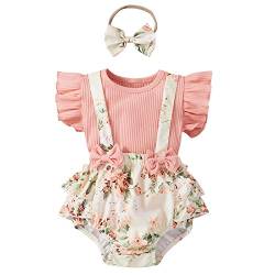 Geagodelia Babykleidung Set Baby Mädchen Kleidung Outfit Ärmellos Top T-Shirt + Shorts mit Hosenträger + Stirnband Neugeborene Weiche Sommer Babyset (Pink 97, 6-12 Monate) von Geagodelia