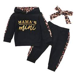 Geagodelia Babykleidung Set Baby Mädchen Kleidung Outfit Langarm Kapuzenpullover Top + Hose Neugeborene Kleinkinder Weiche Babyset Mama's Mini (Schwarz 725, 0-6 Monate) von Geagodelia