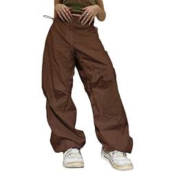 Geagodelia Damen Baggy Cargohose Weite Palazzo Hose Cargo Parachute Pants Y2k Fashion Aesthetic Freizeithose Fallschirm Hose Track Pants (C - Braun, M) von Geagodelia