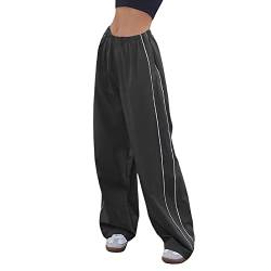 Geagodelia Damen Baggy Cargohose Weite Palazzo Hose Cargo Parachute Pants Y2k Fashion Aesthetic Freizeithose Fallschirm Hose Track Pants (D - Dunkelgrau, S) von Geagodelia