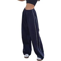 Geagodelia Damen Baggy Cargohose Weite Palazzo Hose Cargo Parachute Pants Y2k Fashion Aesthetic Freizeithose Fallschirm Hose Track Pants (D - Navy, S) von Geagodelia