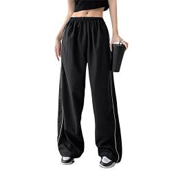 Geagodelia Damen Baggy Cargohose Weite Palazzo Hose Cargo Parachute Pants Y2k Fashion Aesthetic Freizeithose Fallschirm Hose Track Pants (D - Schwarz, L) von Geagodelia