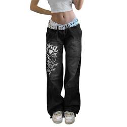 Geagodelia Damen Baggy Jeans Boyfriend Jeans Jeanshose Denim Jeggings Hose Mom Jeans Y2K Aesthetic Clothes Skims Dupes (A - Schwarz Low Waist, S) von Geagodelia