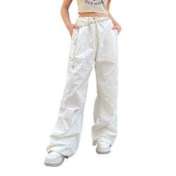 Geagodelia Damen Cargohose Weite Palazzo Hose Y2k Fashion Aesthetic High Waist Freizeithose Luftige Baggy Haremshose Sommerhose (Weiß, S) von Geagodelia