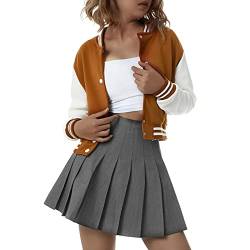 Geagodelia Damen College Jacke Sweatjacke Baseball Jacke Vintage Kurze Übergangsjacke Sweatshirt mit Knopf Y2K Fashion Top Frühling Herbst (Braun 02, L) von Geagodelia