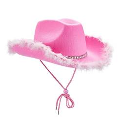 Geagodelia Damen Cowboyhut mit Flauschig und Glitzer Dekoration Cowgirl Hut Mütze Kopfbedeckung für Party Halloween Karneval Kostüm Kostümzubehör (Z - Pink) von Geagodelia