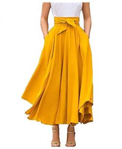 Geagodelia Damen Faltenrock Elegant Vintage Retro Swing Maxi Langer A-line Pleated Rockabilly Rock für Damen Sommer(Gelb, S) von Geagodelia