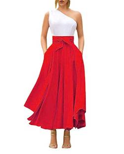 Geagodelia Damen Faltenrock Elegant Vintage Retro Swing Maxi Langer A-line Pleated Rockabilly Rock für Damen Sommer(Rot, L) von Geagodelia