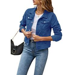 Geagodelia Damen Jeansjacke Vintage Jeans Jacke Kurze Übergangsjacke Sweatshirt mit Knopf Y2K Aesthetic Top Frühling Sommer Herbst (Blau, L) von Geagodelia
