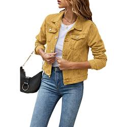 Geagodelia Damen Jeansjacke Vintage Jeans Jacke Kurze Übergangsjacke Sweatshirt mit Knopf Y2K Aesthetic Top Frühling Sommer Herbst (Gelb, XL) von Geagodelia