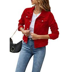 Geagodelia Damen Jeansjacke Vintage Jeans Jacke Kurze Übergangsjacke Sweatshirt mit Knopf Y2K Aesthetic Top Frühling Sommer Herbst (Rot, XL) von Geagodelia