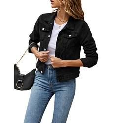 Geagodelia Damen Jeansjacke Vintage Jeans Jacke Kurze Übergangsjacke Sweatshirt mit Knopf Y2K Aesthetic Top Frühling Sommer Herbst (Schwarz, L) von Geagodelia