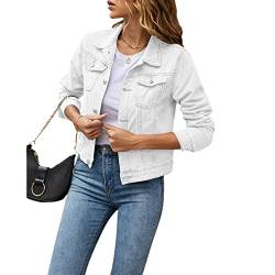 Geagodelia Damen Jeansjacke Vintage Jeans Jacke Kurze Übergangsjacke Sweatshirt mit Knopf Y2K Aesthetic Top Frühling Sommer Herbst (Weiß, XL) von Geagodelia