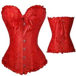 Geagodelia Damen Korsett Oberteil Rücken Schnüren Große Brüste Sexy Piraten Kostüm Corsage Bustier Corset Top Große Größen (A 01- Rot, 4XL) von Geagodelia