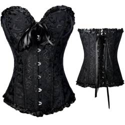 Geagodelia Damen Korsett Oberteil Rücken Schnüren Große Brüste Sexy Piraten Kostüm Corsage Bustier Corset Top Große Größen (A 01- Schwarz, L) von Geagodelia