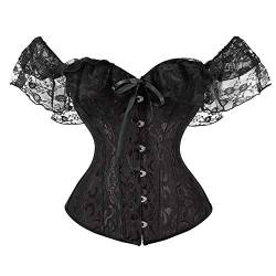 Geagodelia Damen Korsett Oberteil Spitzen Kurzarm Rücken Schnüren Große Brüste Sexy Piraten Kostüm Corsage Bustier Corset Top Große Größen (A 01- Schwarz, S) von Geagodelia