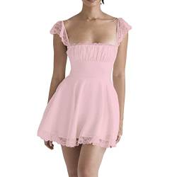 Geagodelia Damen Kurze Sommerkleid Abschlusskleid Sexy Minikleid Elegante Sommer Kleider Partykleid Y2k Aesthetic Clothes Skims Dupes Dress (A - Pink, S) von Geagodelia