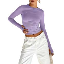 Geagodelia Damen Langarmshirt Longsleeve Top Elegant Oberteil Y2k Fashion Aesthetic Clothes Langarm T-Shirt Bluse Outfit Skims Dupe Frühling Sommer (A - Violett, L) von Geagodelia