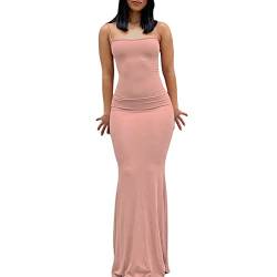 Geagodelia Damen Lange Partykleid Sexy Spaghetti/Langarm Sommerkleid Maxikleider Elegante Sommer Kleider Y2k Aesthetic Clothes Outfit Skims Dupes Dress (A - Hellpink, S) von Geagodelia