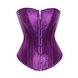 Geagodelia Damen Satin Korsett Oberteil Rücken Schnüren Große Brüste Sexy Piraten Kostüm Corsage Bustier Corset Top Große Größen (A 01- Lila, 4XL) von Geagodelia