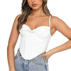 Geagodelia Damen Sexy Corset Top Spaghetti Korsett Top Y2k Fashion Oberteile Clothes Aesthetic Sommer Party Club Streetwear Clubwear (Weiß 07, S) von Geagodelia