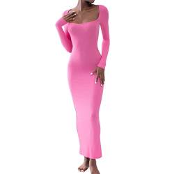 Geagodelia Damen Sexy Lange Partykleid Langarm/Spaghetti Sommerkleid Maxikleider Elegante Sommer Kleider Y2k Aesthetic Clothes Outfit Skims Dupes Dress (A - Pink, XL) von Geagodelia