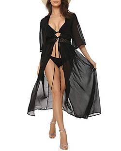 Geagodelia Damen Sexy Strandkleid Vintage Elegante Leichte Sommer Strand Kleider Strandponcho Bikini Cover Up SK-478 (Schwarz - Lang, S) von Geagodelia