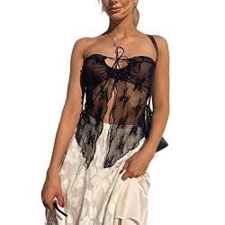 Geagodelia Damen Sexy Tube Top Spitze Trägerloses Top Y2k Fashion Oberteile Crop Top BH Bandeau Top Sommer Aesthetic Clothes Outfit Streetwear Clubwear (A 01 - Schwarz, M) von Geagodelia