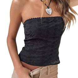 Geagodelia Damen Sexy Tube Top Spitze Trägerloses Top Y2k Fashion Oberteile Crop Top BH Bandeau Top Sommer Aesthetic Clothes Outfit Streetwear Clubwear (A - Schwarz, S) von Geagodelia