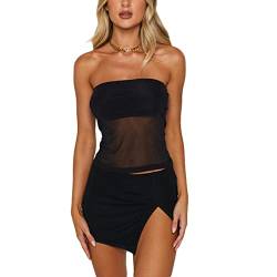 Geagodelia Damen Sexy Tube Top Spitze Trägerloses Top Y2k Fashion Oberteile Crop Top BH Bandeau Top Sommer Aesthetic Clothes Outfit Streetwear Clubwear (F - Schwarz, S) von Geagodelia