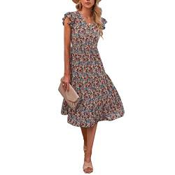 Geagodelia Damen Sommerkleid Knielang Boho Sommer Kleider Midikleider Vintage Elegante Leichte Strandkleid A Linie Freizeitkleider SK-120 (Bunt A, M) von Geagodelia