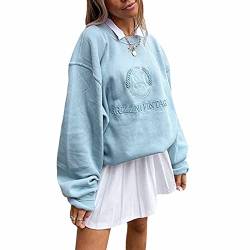 Geagodelia Damen Sweatshirt Ohne Kapuze Vintage Langarmshirt Elegant Lang Pullover Pulli Y2K Fashion Aesthetic Top für Teenager Mädchen Frühling Herbst (Blau 83, S) von Geagodelia