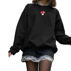 Geagodelia Damen Sweatshirt Ohne Kapuze Vintage Langarmshirt Elegant Lang Pullover Pulli Y2K Fashion Aesthetic Top für Teenager Mädchen Frühling Herbst (Schwarz 63, M) von Geagodelia