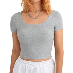 Geagodelia Damen T-Shirt Basic Kurzarm Oberteil Y2k Fashion Crop Top Skims Sommer Clothes Outfit Aesthetic (B - Grau, S) von Geagodelia