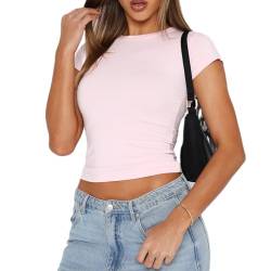 Geagodelia Damen T-Shirt Basic Kurzarm Oberteil Y2k Fashion Crop Top Skims Tshirt Baby Tees Sommer Clothes Outfit Aesthetic (A - Pink, L) von Geagodelia