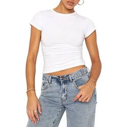 Geagodelia Damen T-Shirt Basic Kurzarm Oberteil Y2k Fashion Top Skims Sommer Clothes Outfit Aesthetic (A - Weiß, L) von Geagodelia