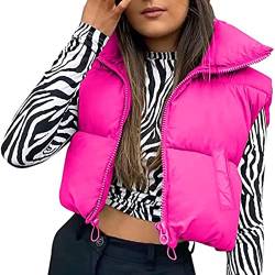 Geagodelia Damen Weste Kurz Puffer Ärmellose Steppweste Daunenweste Elegant Leichte Jacke Steppjacke Oberteile Outdoor Winter Herbst (Rosa mit Taschen, S) von Geagodelia